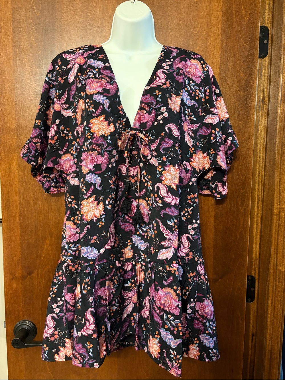 Forever 21 Black Dress with Pink and Purple Floral Print - XS